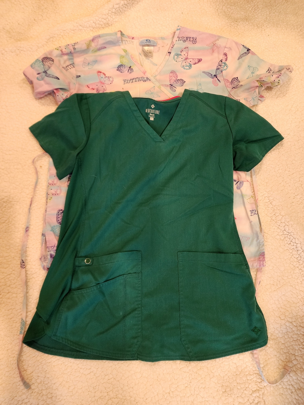SB Scrubs And Medcouture Green And Butterfly V-Neck Scrub Top